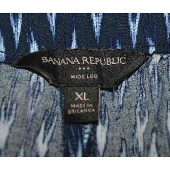 Banana Republic Wide Leg Pant Blue Geometric High Rise Elastic Waist Size XL - Picture 7 of 9